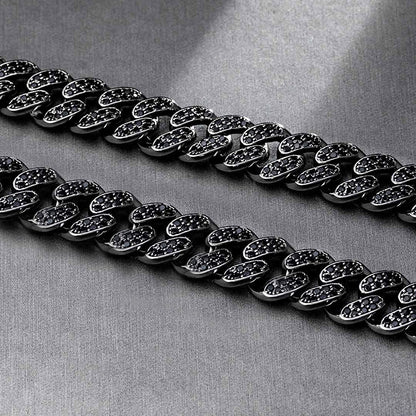 12mm Black Iced Miami Cuban Link Chain
