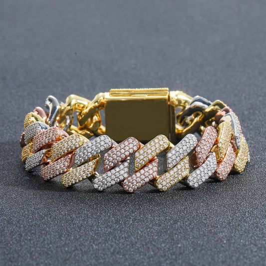 Iced 20mm Handset Tricolor Cuban Bracelet